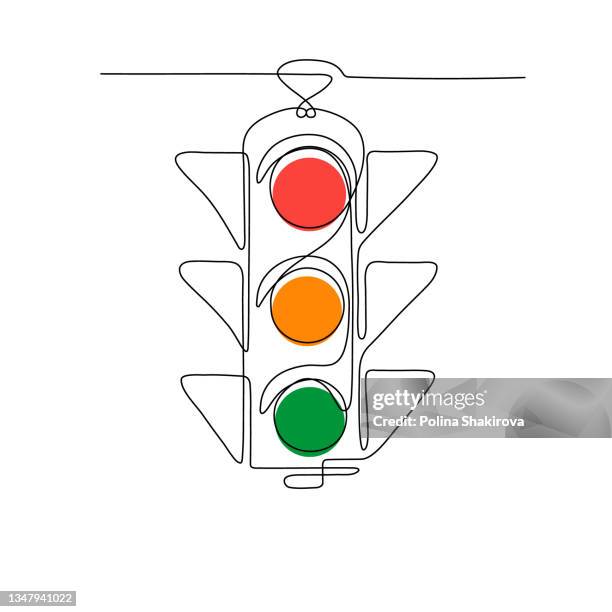 eine linienzeichnung einer ampel - traffic jam stock-grafiken, -clipart, -cartoons und -symbole