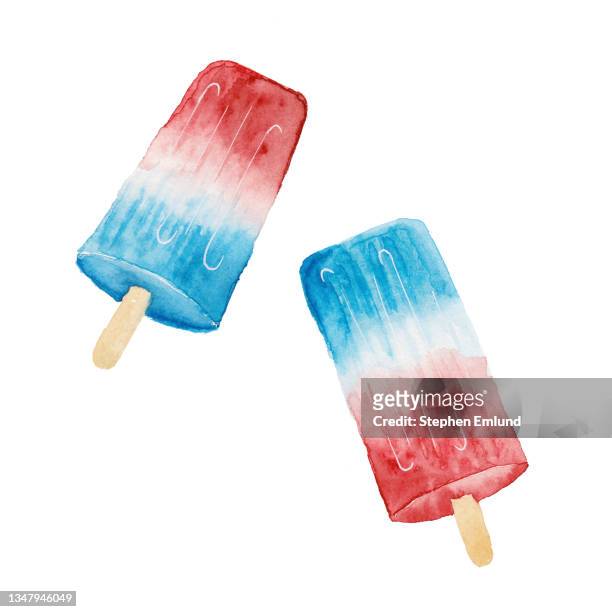 red, white, and blue popsicles in watercolor - stehen stock illustrations