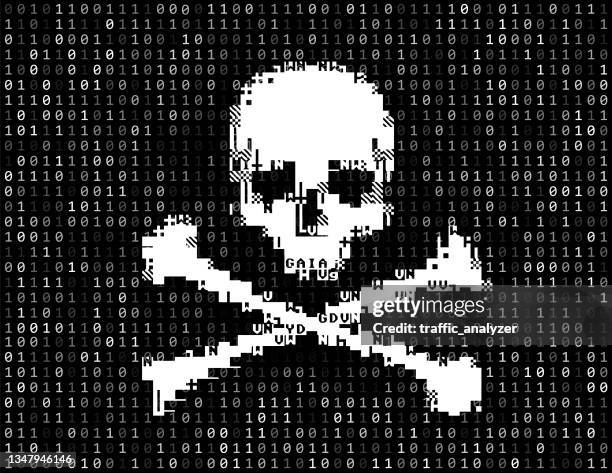 stockillustraties, clipart, cartoons en iconen met jolly roger - binary background - cybercrime