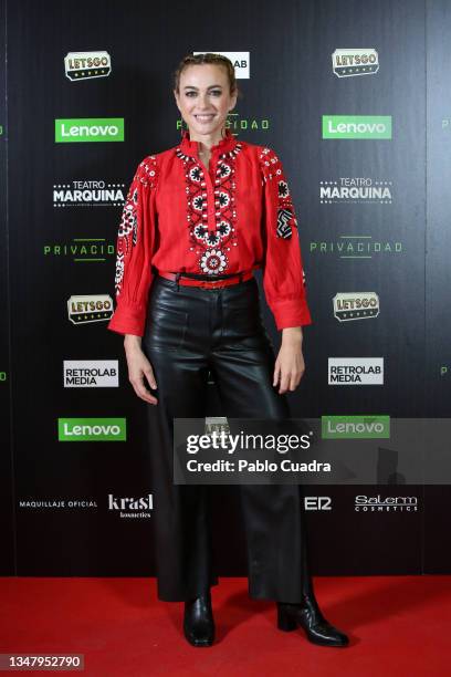 Actress Marta Hazas attends the 'Privacidad' premiere at the Marquina theatre on October 21, 2021 in Madrid, Spain.