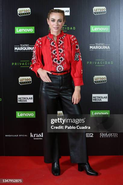 Actress Marta Hazas attends the 'Privacidad' premiere at the Marquina theatre on October 21, 2021 in Madrid, Spain.