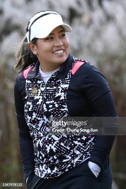 Jasmine Suwannapura of Thailand tees off on the second hole during the second round of the BMW Ladies Championship at LPGA International Busan on...