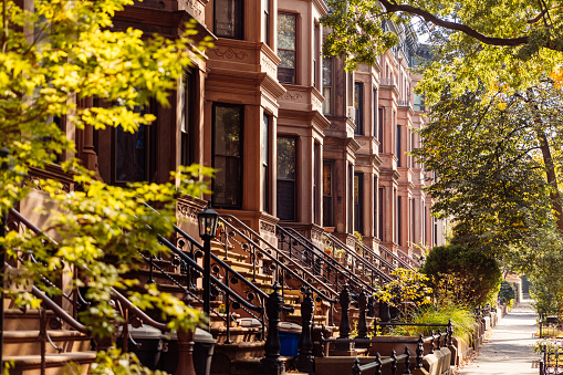 Brownstone townhouses in Park Slope, Brooklyn, New York City, USA