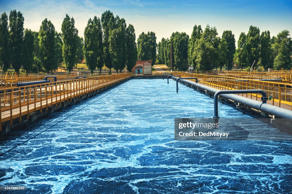 Modern industrial sewage treatment plant, reservoir for sedimentation and purification of waste water