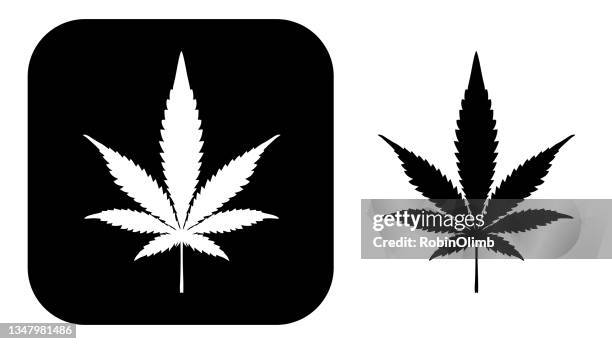 schwarze und weiße marihuana-blatt-ikonen - cannabis droge stock-grafiken, -clipart, -cartoons und -symbole