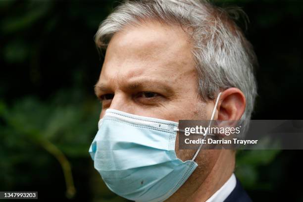 Victorian Chief Health Officer, Professor Brett Sutton looks on during the media at the daily press conference on October 22, 2021 in Melbourne,...