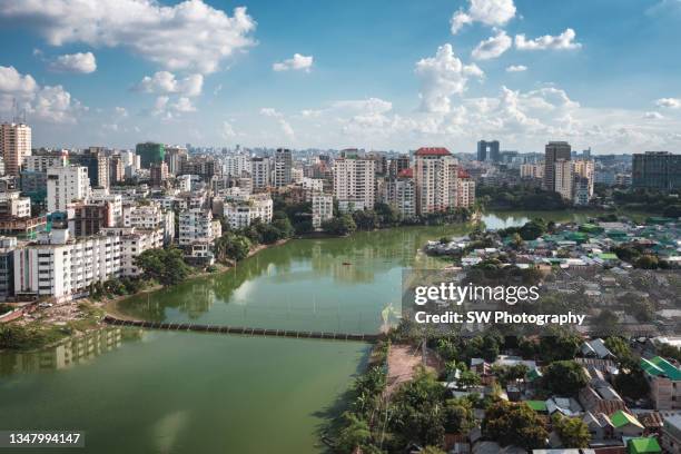 sunset drone photo of the korail slum area in dhaka, bangladesh - bangladesh foto e immagini stock