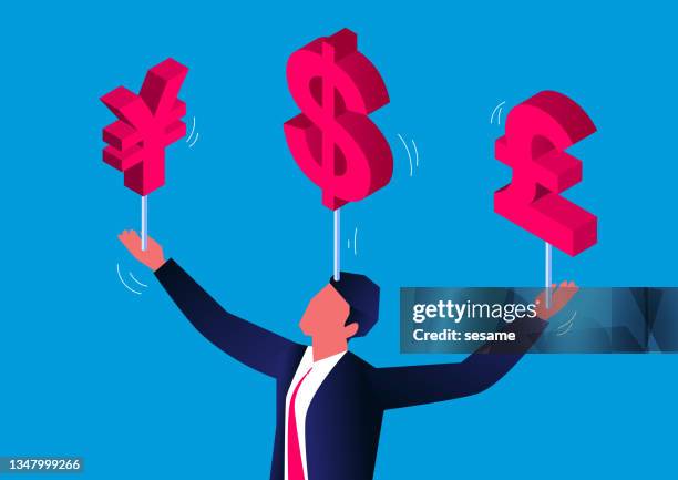 businessman's currency acrobatics, businessman acrobatics and keeping the balance of the currency on the body. - juggling stock illustrations