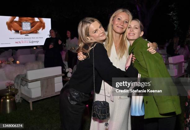 Kelly Sawyer, Gwyneth Paltrow, and Erin Foster attend “Sex, Love & goop” special screening hosted by Gwyneth Paltrow on October 21, 2021 in Los...