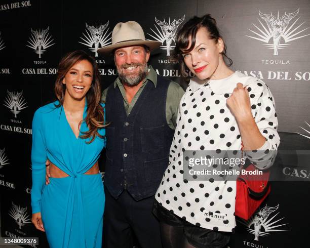 Eva Longoria, Brian Bowen Smith and Milla Jovovich attend Casa Del Sol Tequila Presents Drivebys By Brian Bowen Smith on October 21, 2021 in Los...