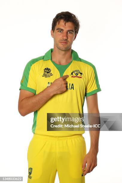 Pat Cummins of Australia poses for a headshot prior to the ICC Men's T20 World Cup at on October 21, 2021 in Abu Dhabi, United Arab Emirates.