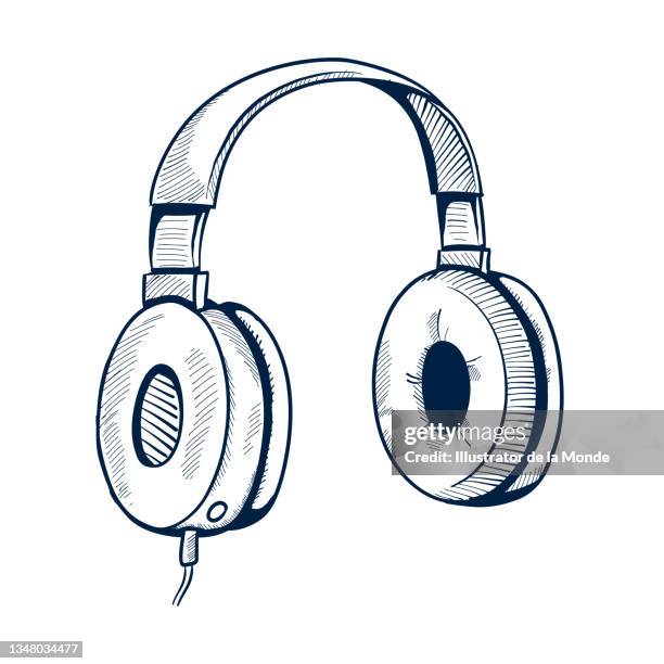 bildbanksillustrationer, clip art samt tecknat material och ikoner med headphones vector illustration in sketch style - hörlurar