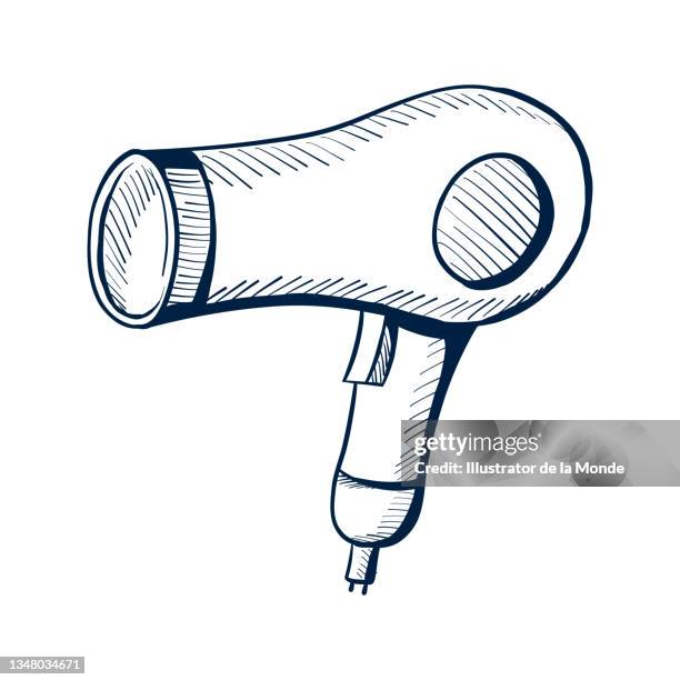 stockillustraties, clipart, cartoons en iconen met hair dryer vector illustration in sketch style - haar föhnen