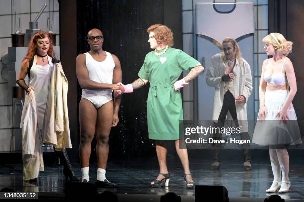 Lauren Ingram, Ore Oduba, Stephen Webb, Kristian Lavercombe and Hayley Flaherty during the "Rocky Horror Show" at The Peacock Theatre on October 21,...