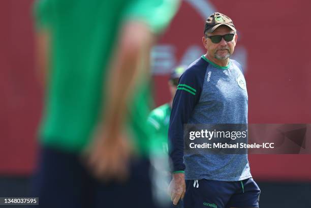Graham Ford, Head Coach of Ireland looks on ahead of the ICC Men's T20 World Cup match between Namibia and Ireland at Sharjah Cricket Stadium on...