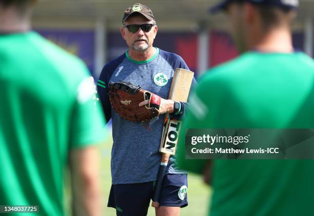 Graham Ford, Head Coach of Ireland looks on ahead of the ICC Men's T20 World Cup match between Namibia and Ireland at Sharjah Cricket Stadium on...