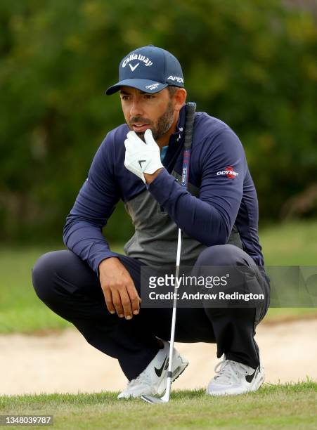 Pablo Larrazabal of Spain waits to plays on the 18th hole during the second round of the Mallorca Golf Open at Golf Santa Ponsa on October 22, 2021...