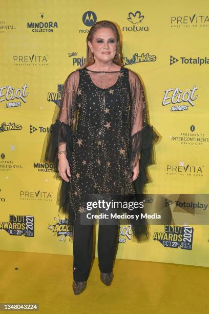 Erika Buenfil poses for photo during Yellow Carpet of Eliot Award 2021, for most important influencers in spanish lenguage, at Jardin Santa Fe on...