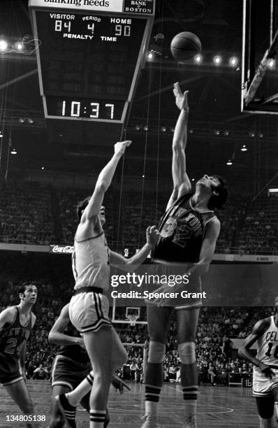 Celtics/NY Knicks basketball action, Boston Garden, Boston, Massachusetts, 1972.