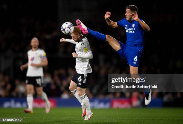 Will Vaulks of Cardiff City tackles Harrison Reed of Fulham during the Sky Bet Championship match between Fulham and Cardiff City at Craven Cottage...