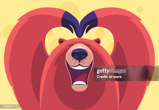 bear laughing and gesturing heart shape - hand over mouth stock illustrations