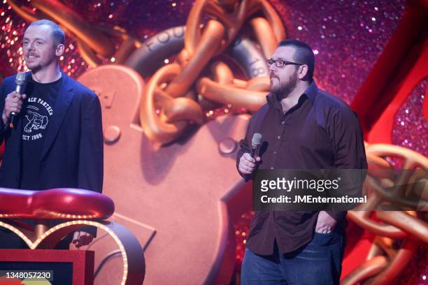 Nick Frost, Simon Pegg present International Album at the podium at the BRIT Awards 2007, Earls Court 1, London, 14th February 2007.