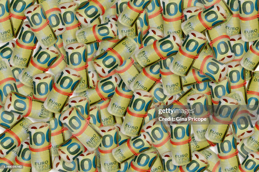 Rolls of European banknotes of 100 euros