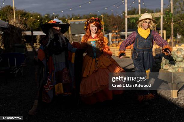 Entertainers await customers at Tulleys farm on October 22, 2021 in Crawley, England. Tulleys Farm's annual 'Pick Your Own Pumpkins' event takes...