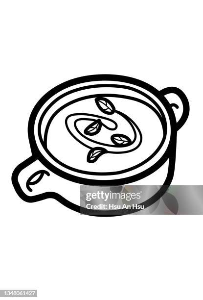 soup icon vector illustration in monochrome color. - french onion soup stock illustrations