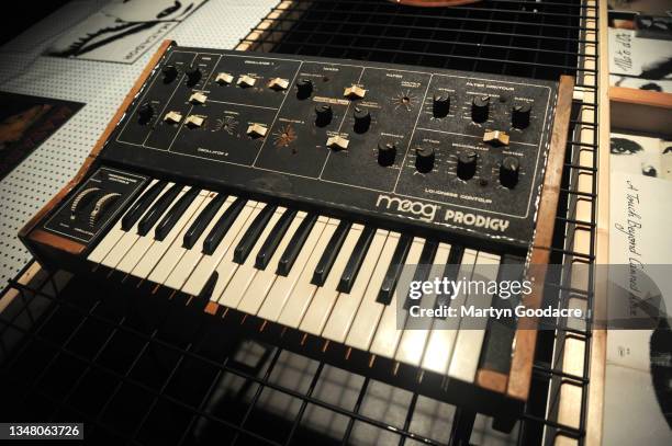 Moog Prodigy analogue synthesiser pictured at a book launch for 'M_Dokumente' at Silent Green Wedding, Berlin, Germany 21st October 2021.