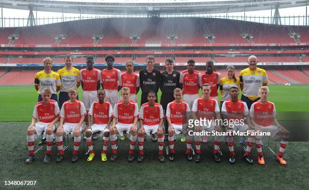 Emile Smith Rowe and Reiss Nelson of Arsenal during the Arsenal Academy photoshoot at Emirate Stadium on August 25, 2014 in London, England.