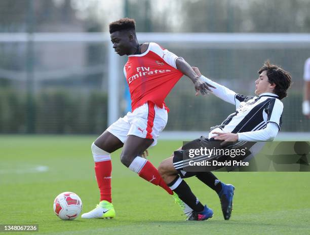 Bukayo Saka of Arsenal during the match between Arsenal U15 and Juventus U15 during the Liam Brady Tournament at the Arsenal Academy on MApril 1,...
