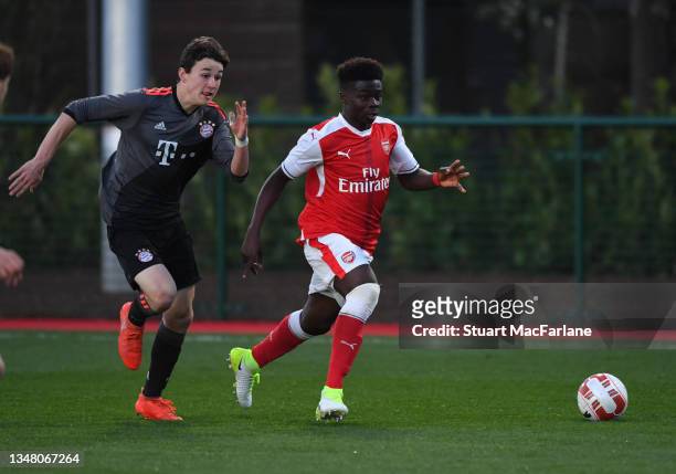 Bukayo Saka of Arsenal during the match between Arsenal U15 and Bayern Munich U15 during the Liam Brady Tournament at the Arsenal Academy on March...