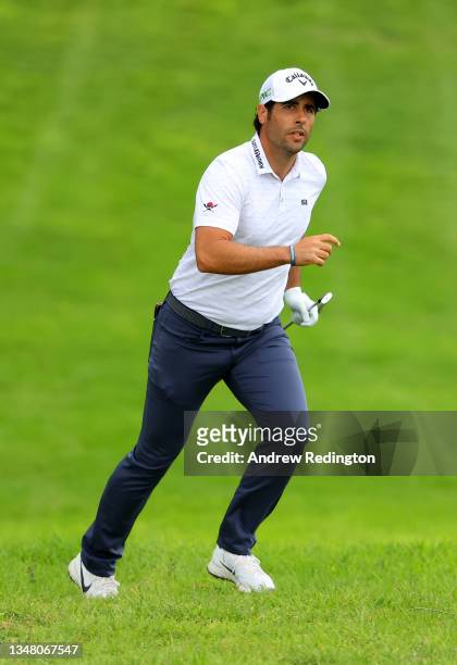 Adrian Otaegui of Spain reacts after his shot on the 5th hole during the second round of the Mallorca Golf Open at Golf Santa Ponsa on October 22,...