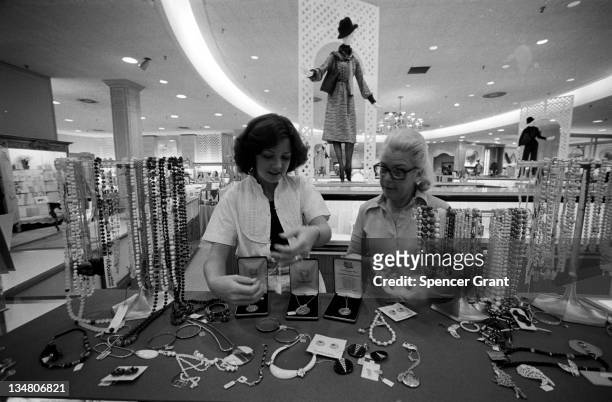 Jewelery counter at Chestnut Hill Mall, Newton, Massachusetts, 1975.