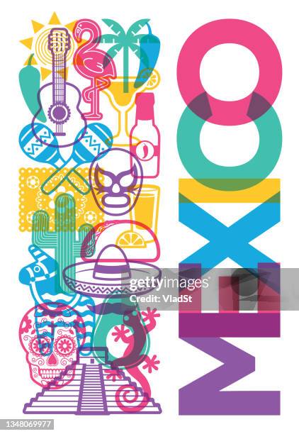 mexikanische kultur ikonen cinco de mayo hispanic mexico fiesta hintergrund - lateinamerikanische kultur stock-grafiken, -clipart, -cartoons und -symbole