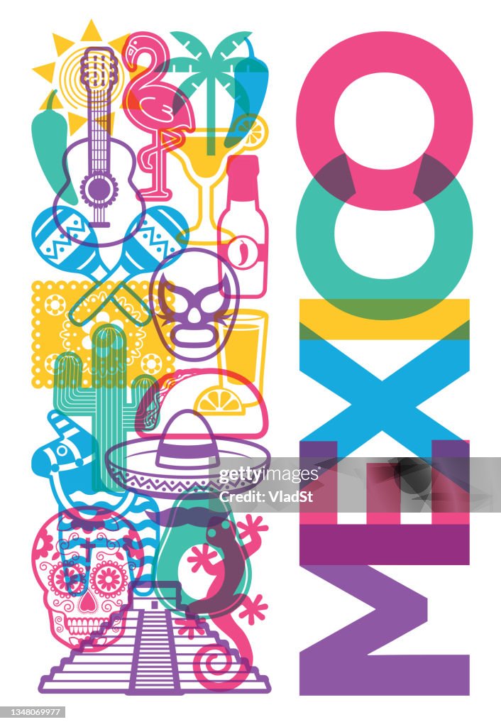 Mexican Culture Icons Cinco de Mayo Hispanic Mexico Fiesta Background