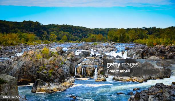 panorama view of great falls on the potomac river at great falls park virginia - ポトマック川 ストックフォトと画像