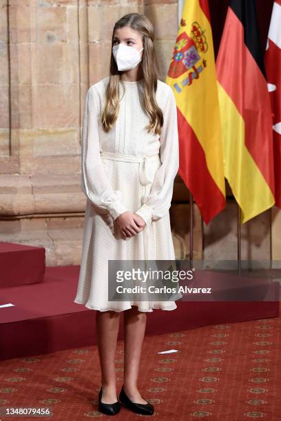 Princess Sofia of Spain attends an audience to congratulate the winners at the Reconquista Hotel during the 'Princesa De Asturias' Awards 2021 on...