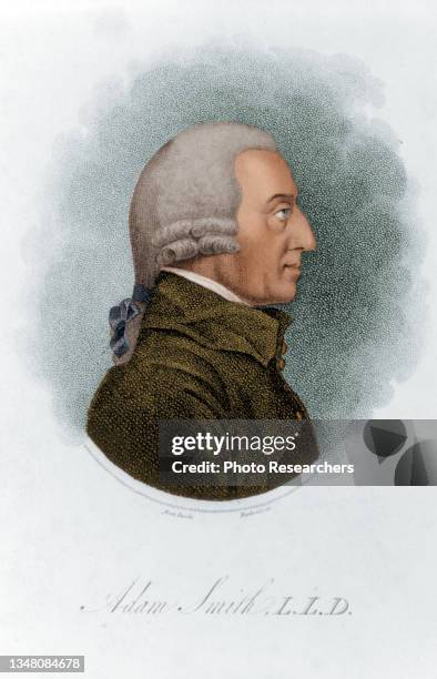 Colorized portrait of Scottish philosopher and political economist Adam Smith , 1700s.