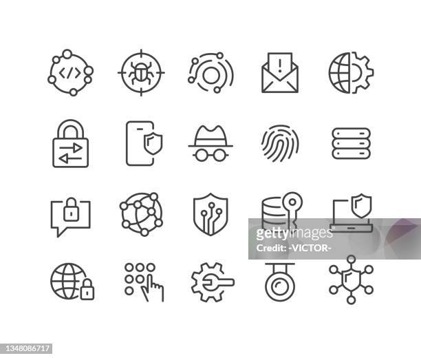 ilustraciones, imágenes clip art, dibujos animados e iconos de stock de iconos de seguridad cibernética - classic line series - controller