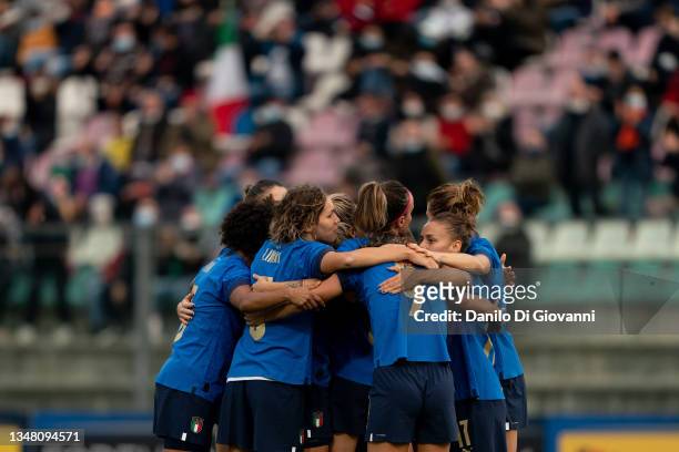 Valentina Cernoia of Italy Women celebrate with is teammates after scoring a goal during the FIFA Women's World Cup Qualifier match between Italy and...