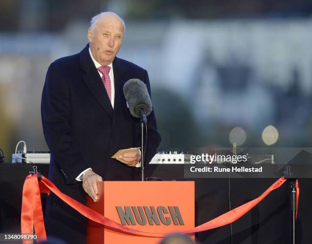 King Harald attends the opening of the new Munch museum on October 22, 2021 in Oslo, Norway.