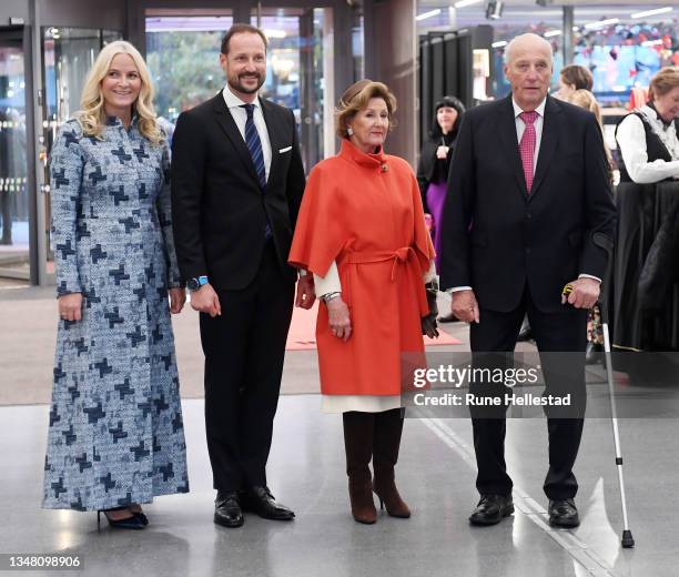 Crown Prince Haakon, Crown Princess Mette-Marit, Queen Sonja and King Harald attend the opening of the new Munch museum on October 22, 2021 in Oslo,...