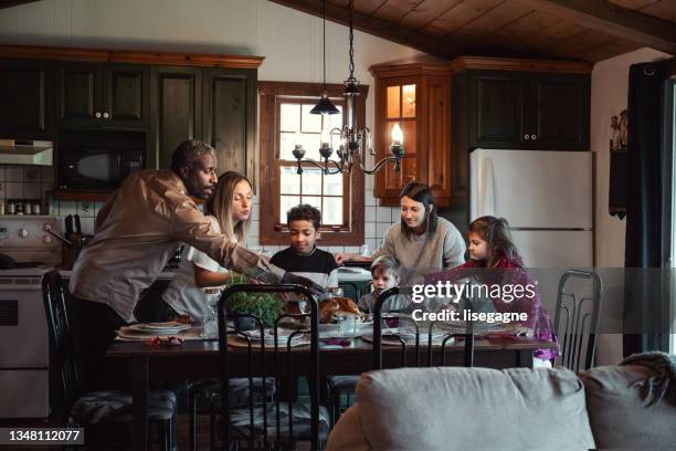 friends celebrating thanksgiving - family dinner stock pictures, royalty-free photos & images