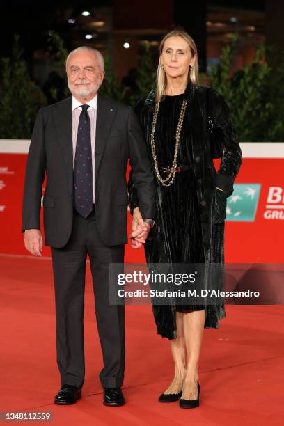 Aurelio De Laurentiis and Jacqueline Baudit attend the red carpet of the movie "Vita da Carlo" during the 16th Rome Film Fest 2021 on October 22,...