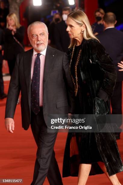 Aurelio De Laurentiis and Jacqueline Baudit attend attends the red carpet of the movie "Vita da Carlo" during the 16th Rome Film Fest 2021 on October...