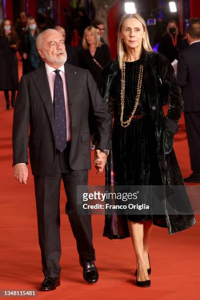 Aurelio De Laurentiis and Jacqueline Baudit attend attends the red carpet of the movie "Vita da Carlo" during the 16th Rome Film Fest 2021 on October...