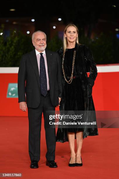 Aurelio De Laurentiis and Jacqueline Baudit attend the red carpet of the movie "Vita da Carlo" during the 16th Rome Film Fest 2021 on October 22,...