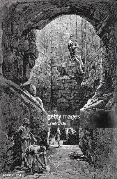 ancient egpyt: finding the royal treasure in daschur - cave stock illustrations